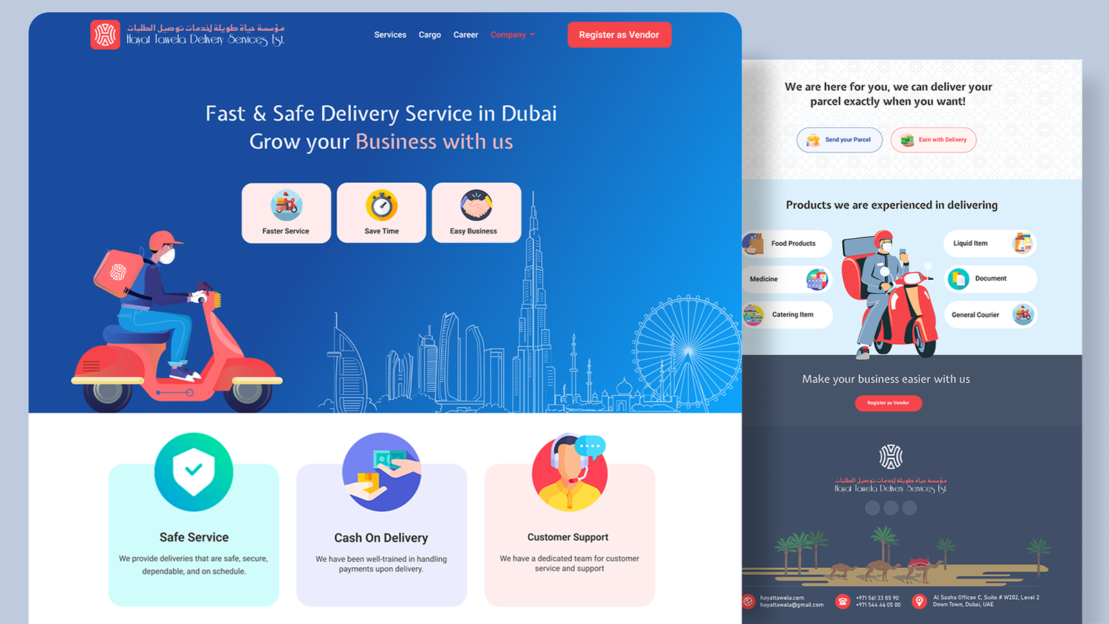 Custom website for delivery company